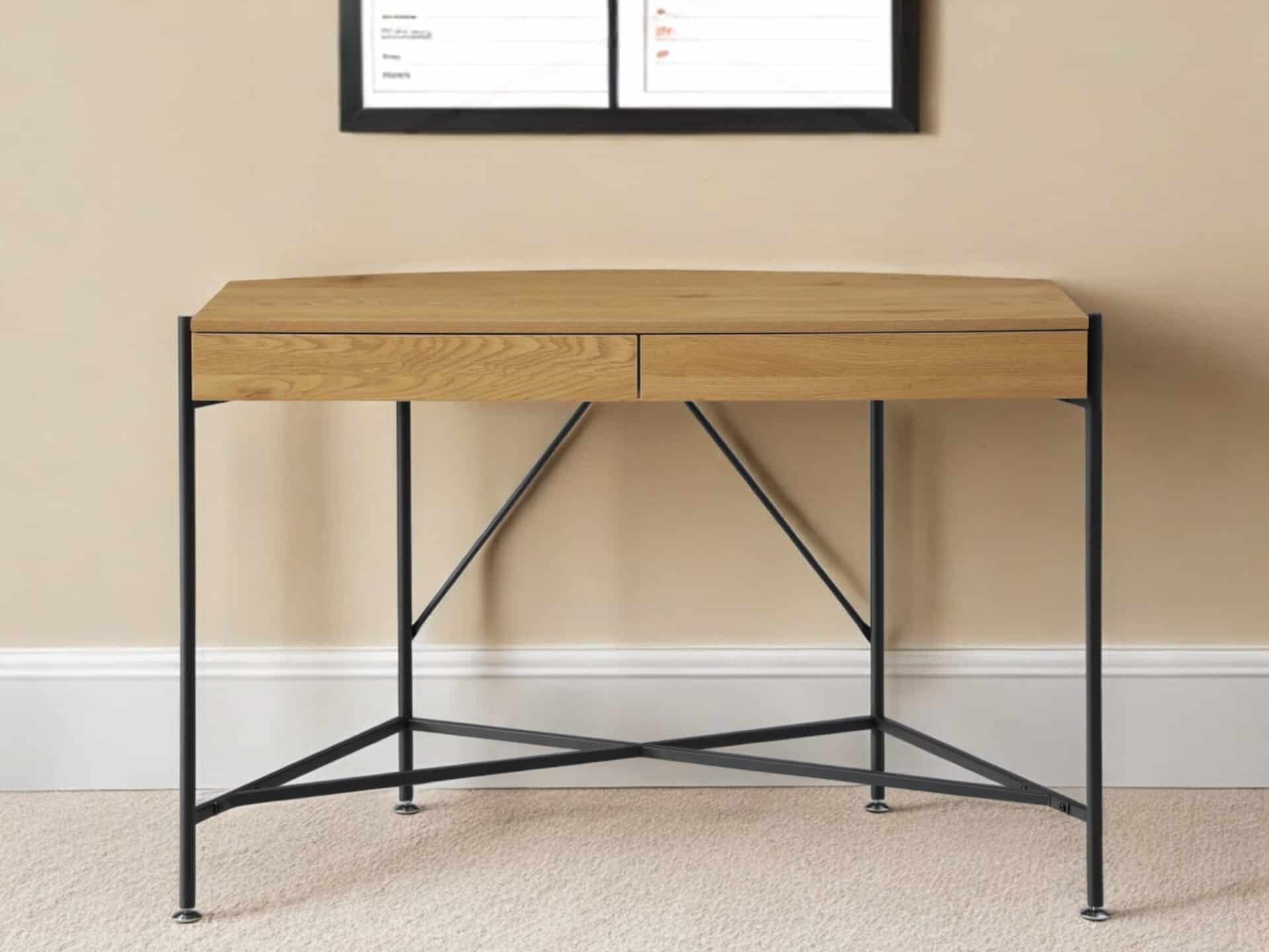 Natural and Black Half Circle Writing Desk With Drawers 1 Natural and Black Half Circle Writing Desk With Drawers