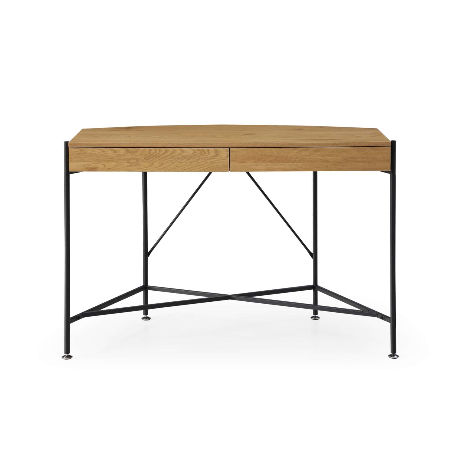 Natural and Black Half Circle Writing Desk With Drawers 2 Natural and Black Half Circle Writing Desk With Drawers - Image 2