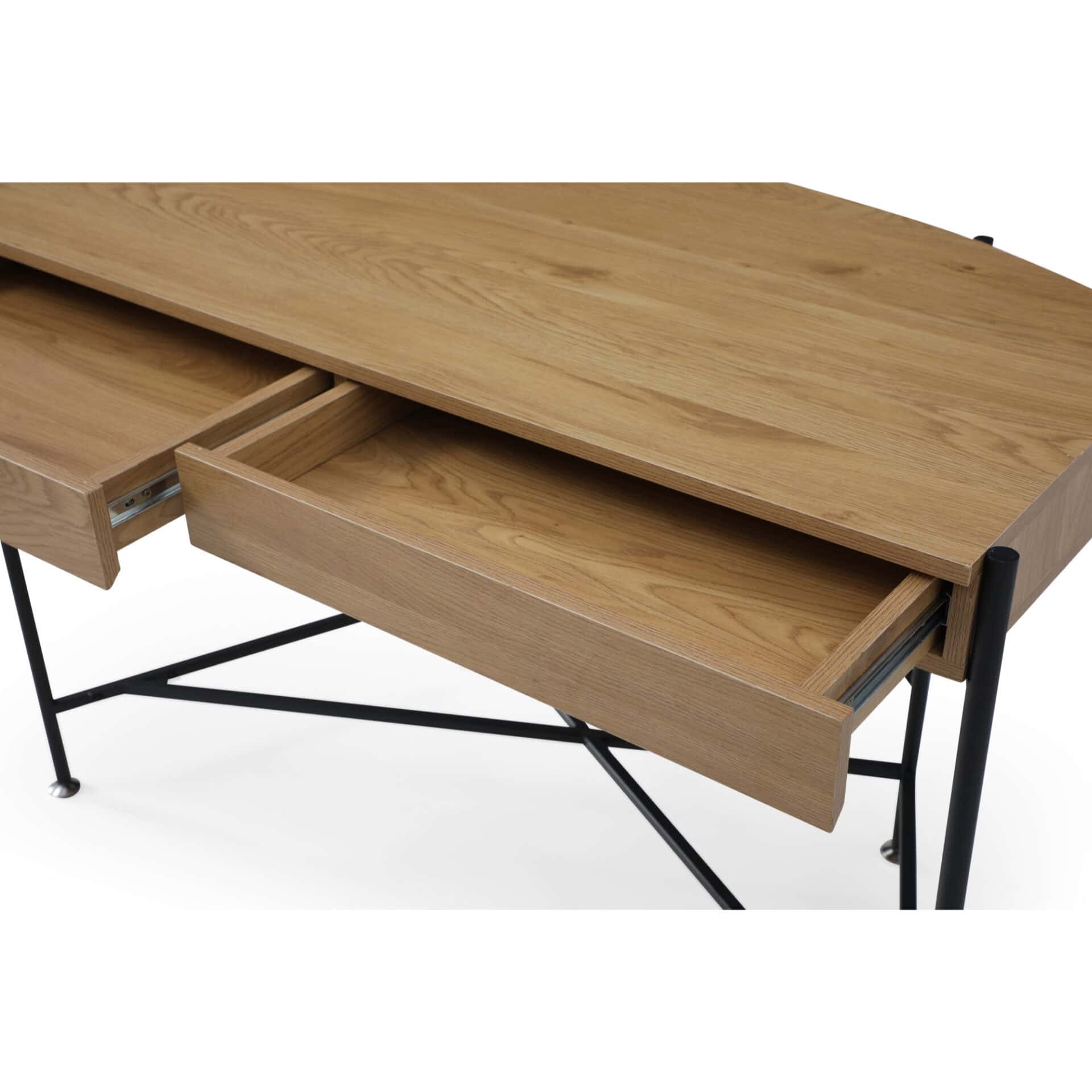 Natural and Black Half Circle Writing Desk With Drawers 6 Natural and Black Half Circle Writing Desk With Drawers - Image 6