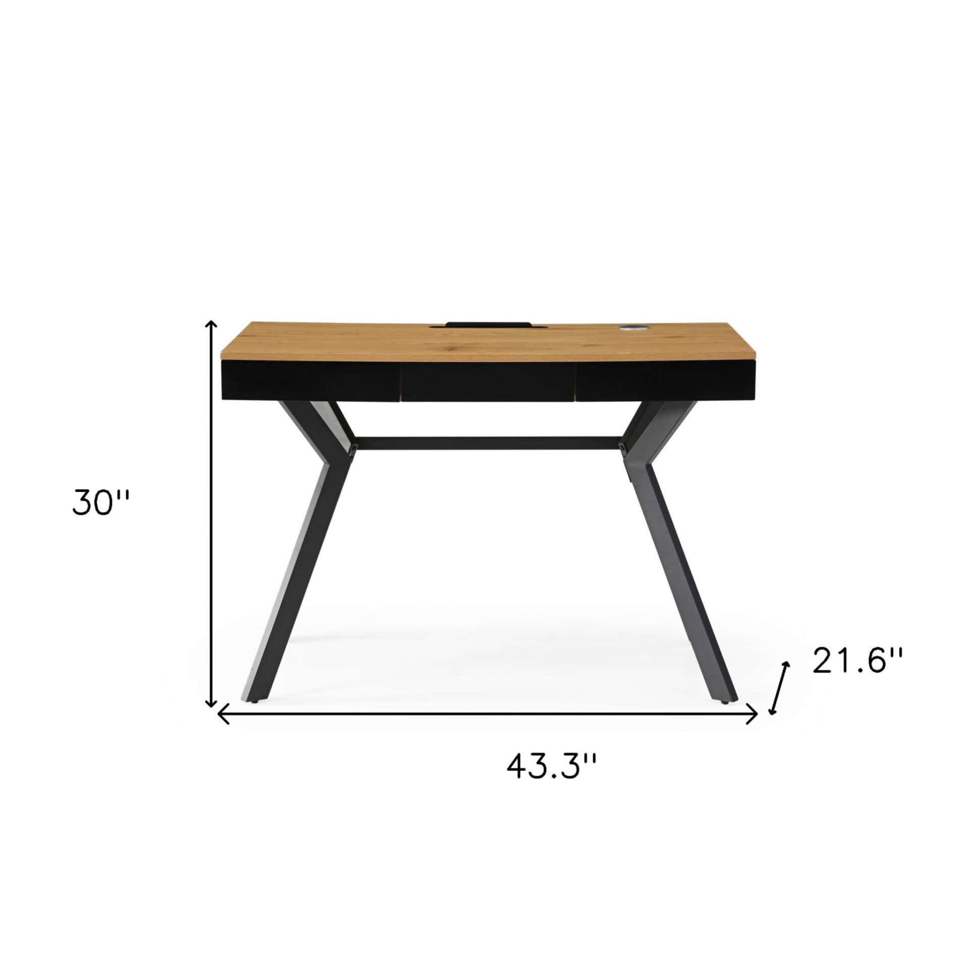 Natural and Black Writing Desk With Three Drawers 43 Inches 7 Natural and Black Writing Desk With Three Drawers 43 Inches - Image 7