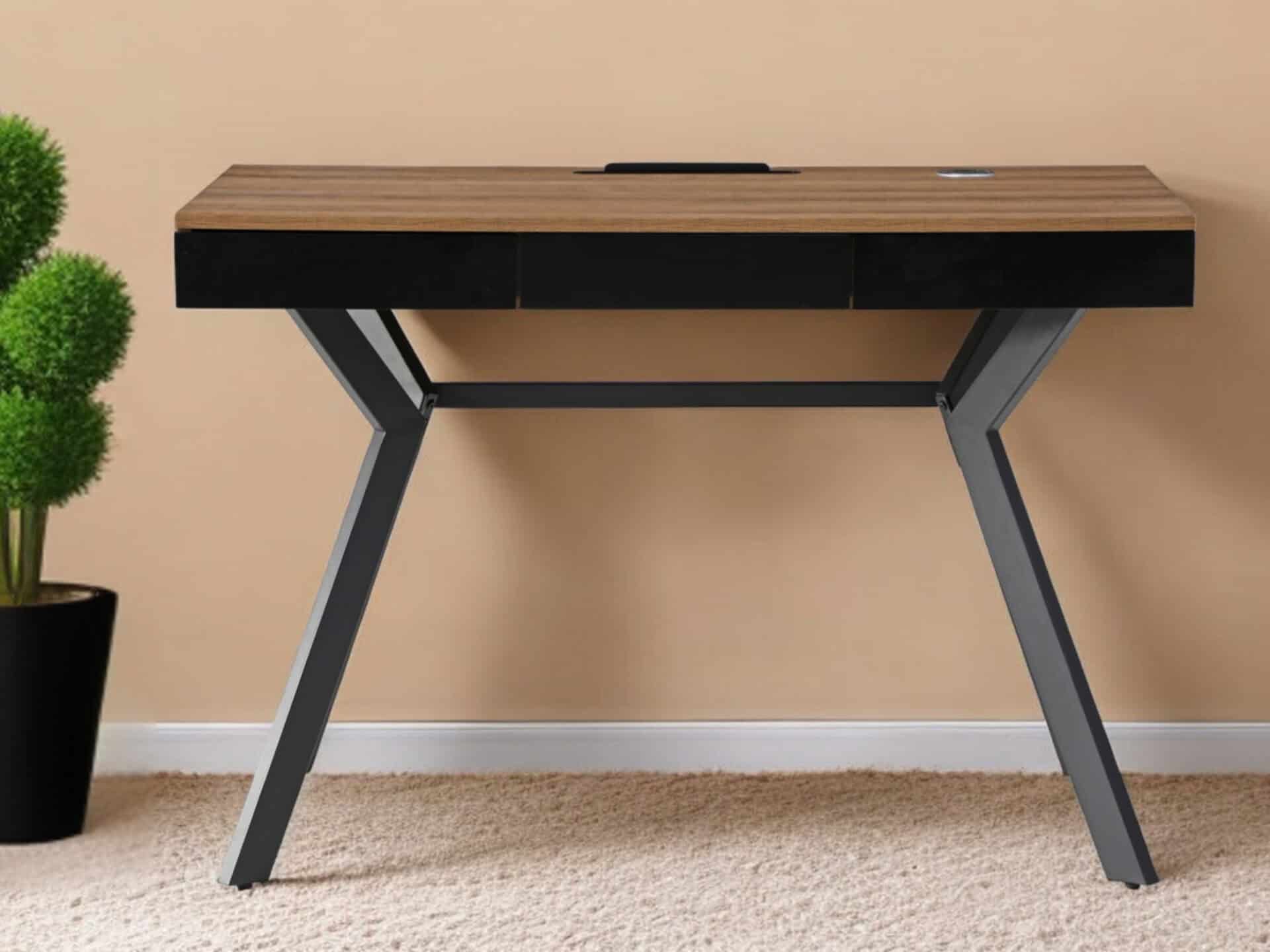 43 Inch Wood Brown and Black Writing Desk With Drawers 1 43 Inch Wood Brown and Black Writing Desk With Drawers