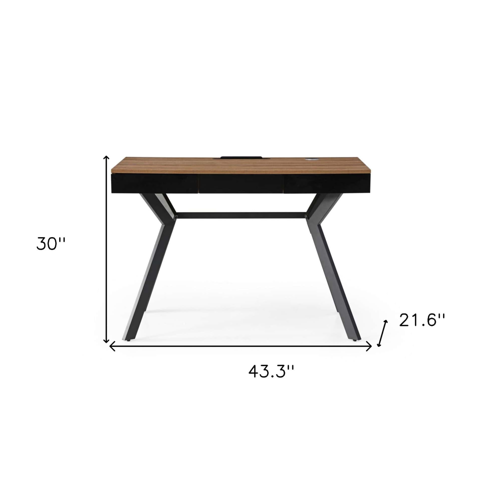 43 Inch Wood Brown and Black Writing Desk With Drawers 7 43 Inch Wood Brown and Black Writing Desk With Drawers - Image 7