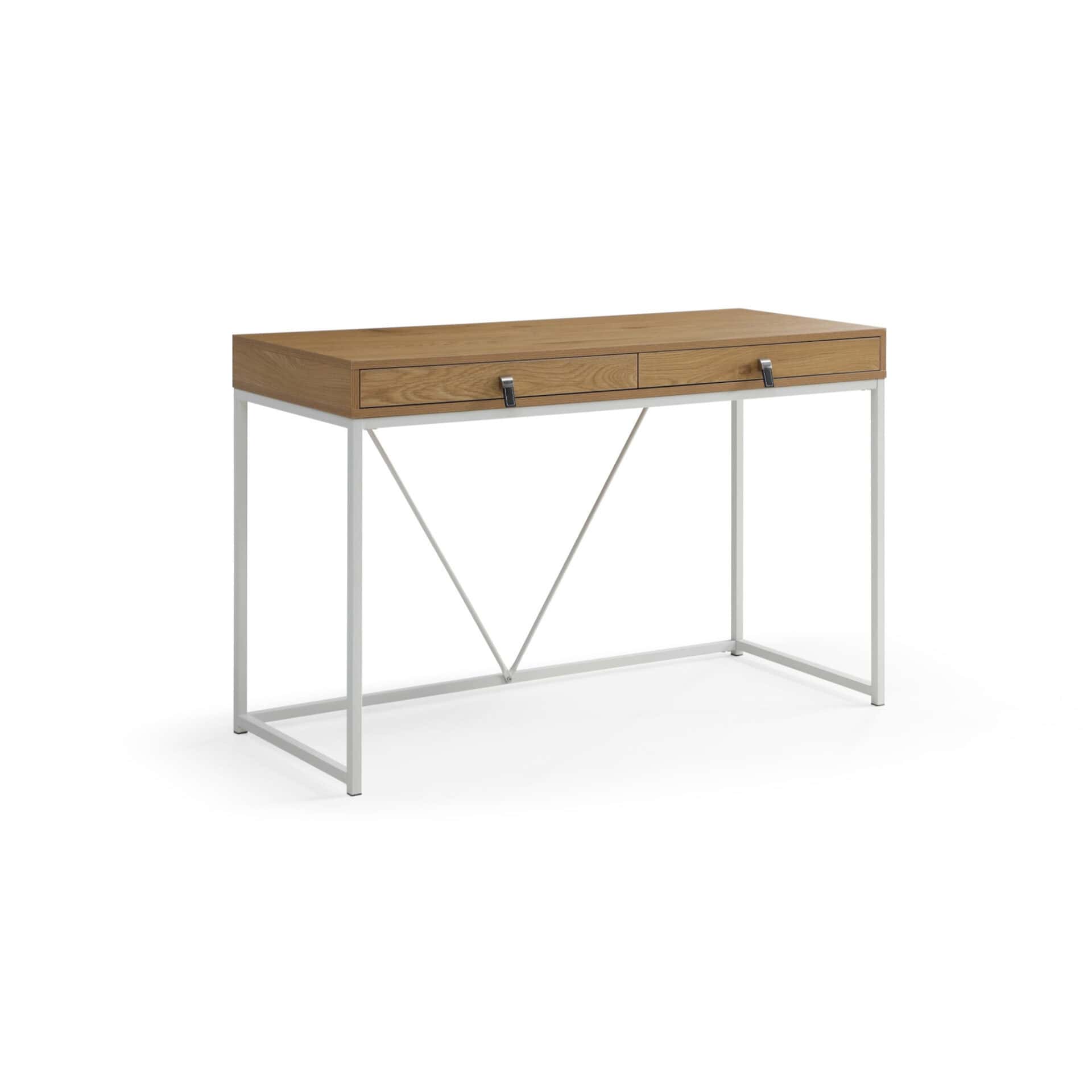 Natural and White Writing Desk with Two Drawers, 47 Inches 1 Natural and White Writing Desk with Two Drawers, 47 Inches