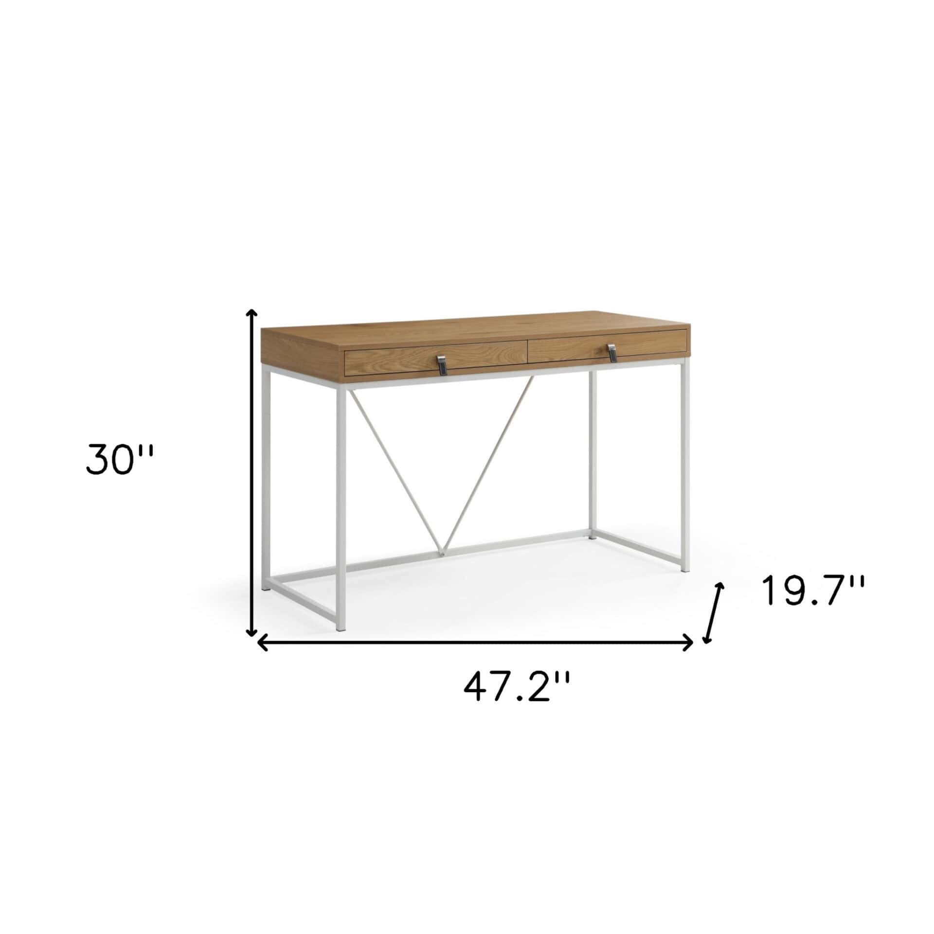 Natural and White Writing Desk with Two Drawers, 47 Inches 9 Natural and White Writing Desk with Two Drawers, 47 Inches - Image 9
