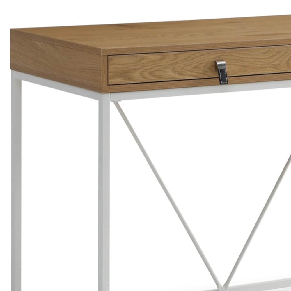 Natural and White Writing Desk with Two Drawers, 47 Inches 7 Natural and White Writing Desk with Two Drawers, 47 Inches - Image 7