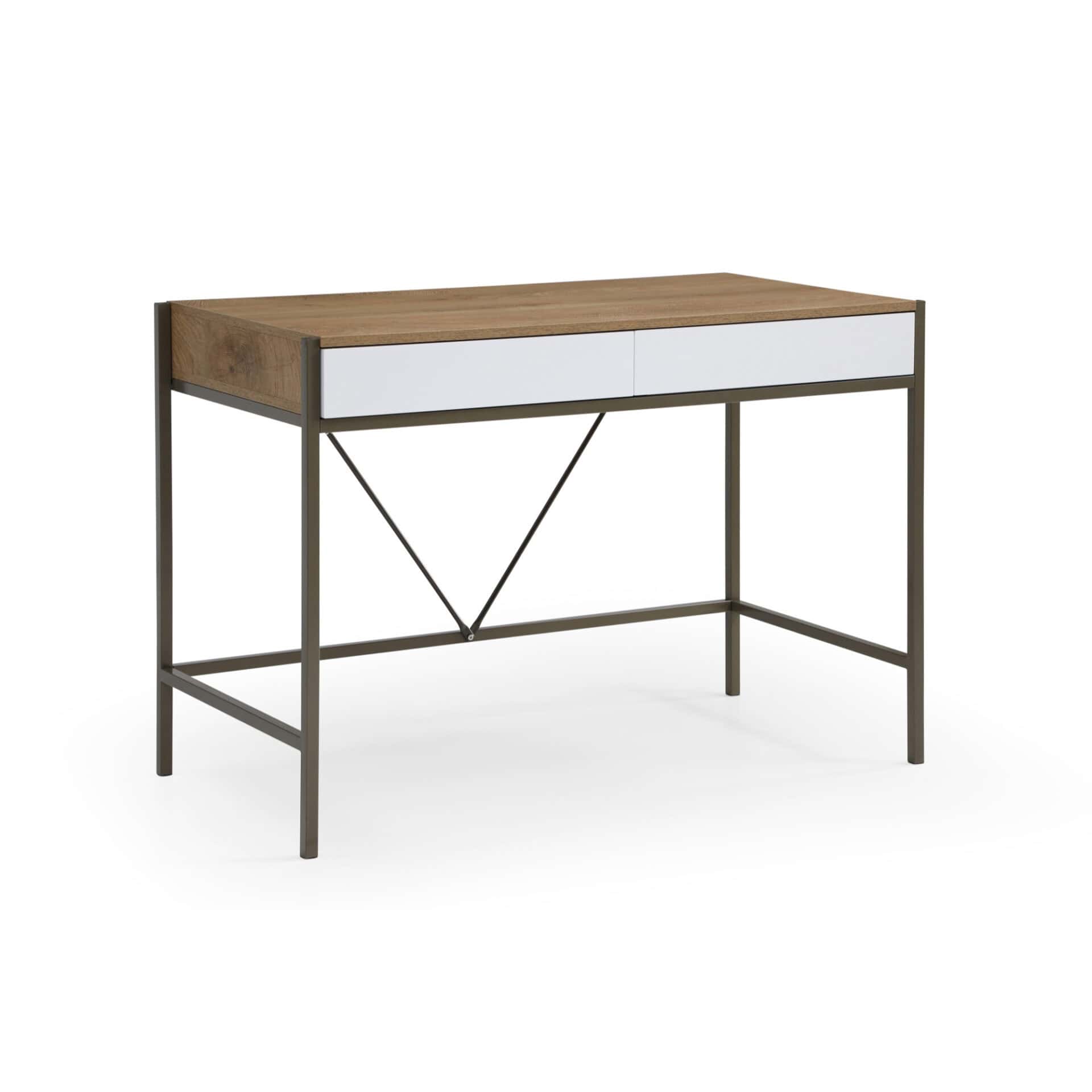Natural and Bronze Writing Desk With Two Drawers 43 Inches 1 Natural and Bronze Writing Desk With Two Drawers 43 Inches