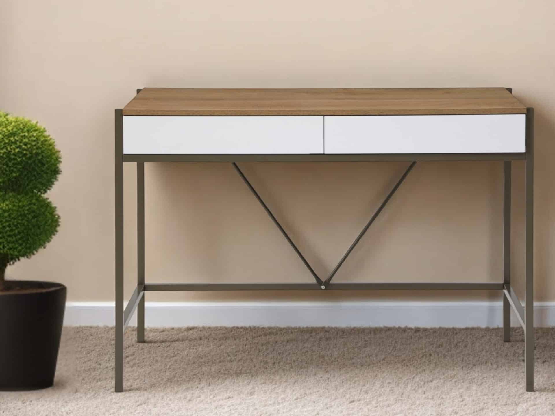 Natural and Bronze Writing Desk With Two Drawers 43 Inches 2 Natural and Bronze Writing Desk With Two Drawers 43 Inches - Image 2
