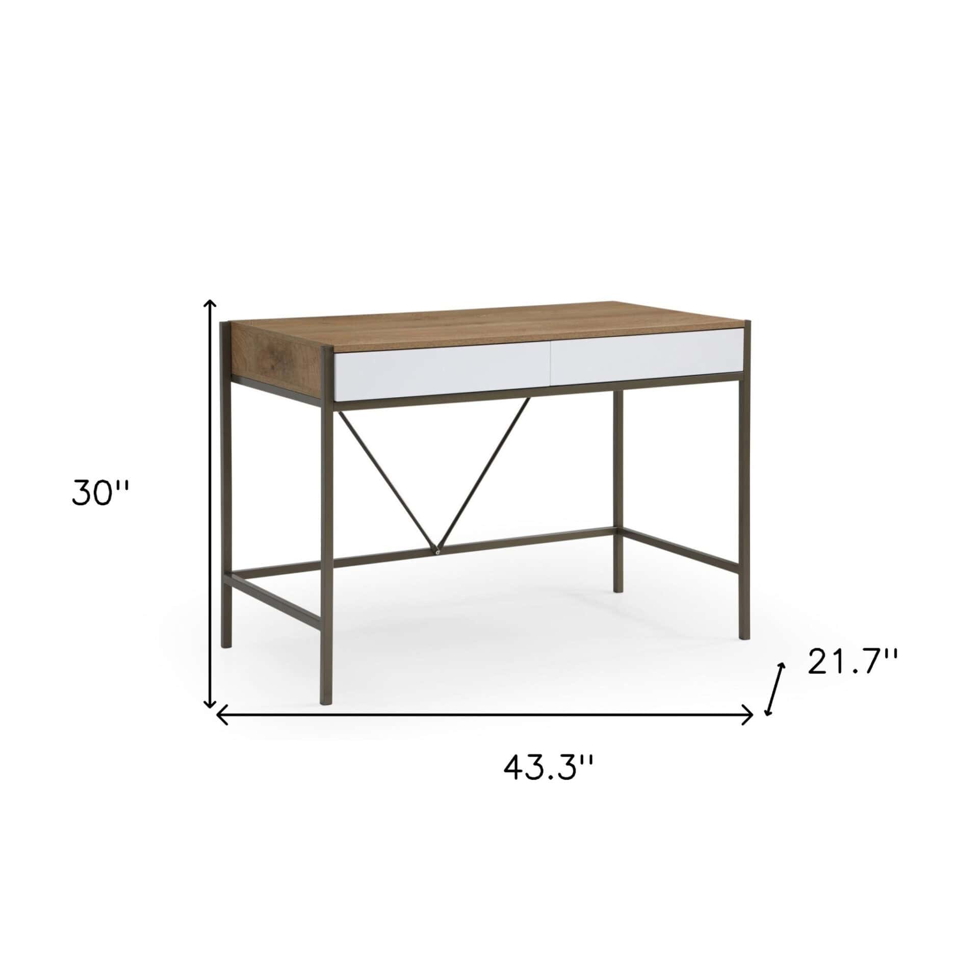 Natural and Bronze Writing Desk With Two Drawers 43 Inches 8 Natural and Bronze Writing Desk With Two Drawers 43 Inches - Image 8