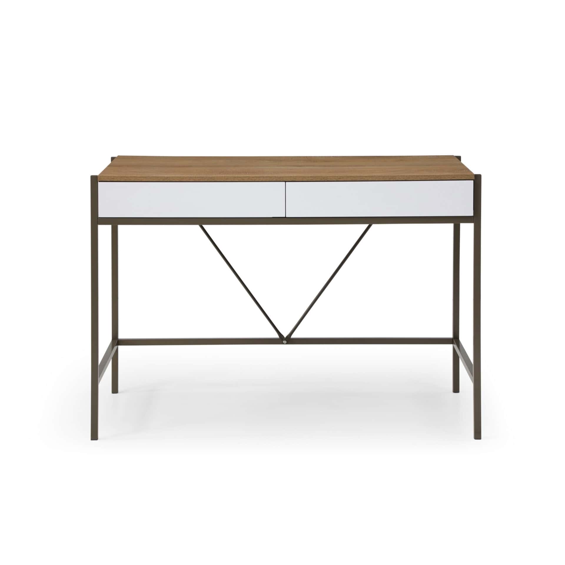 Natural and Bronze Writing Desk With Two Drawers 43 Inches 3 Natural and Bronze Writing Desk With Two Drawers 43 Inches - Image 3