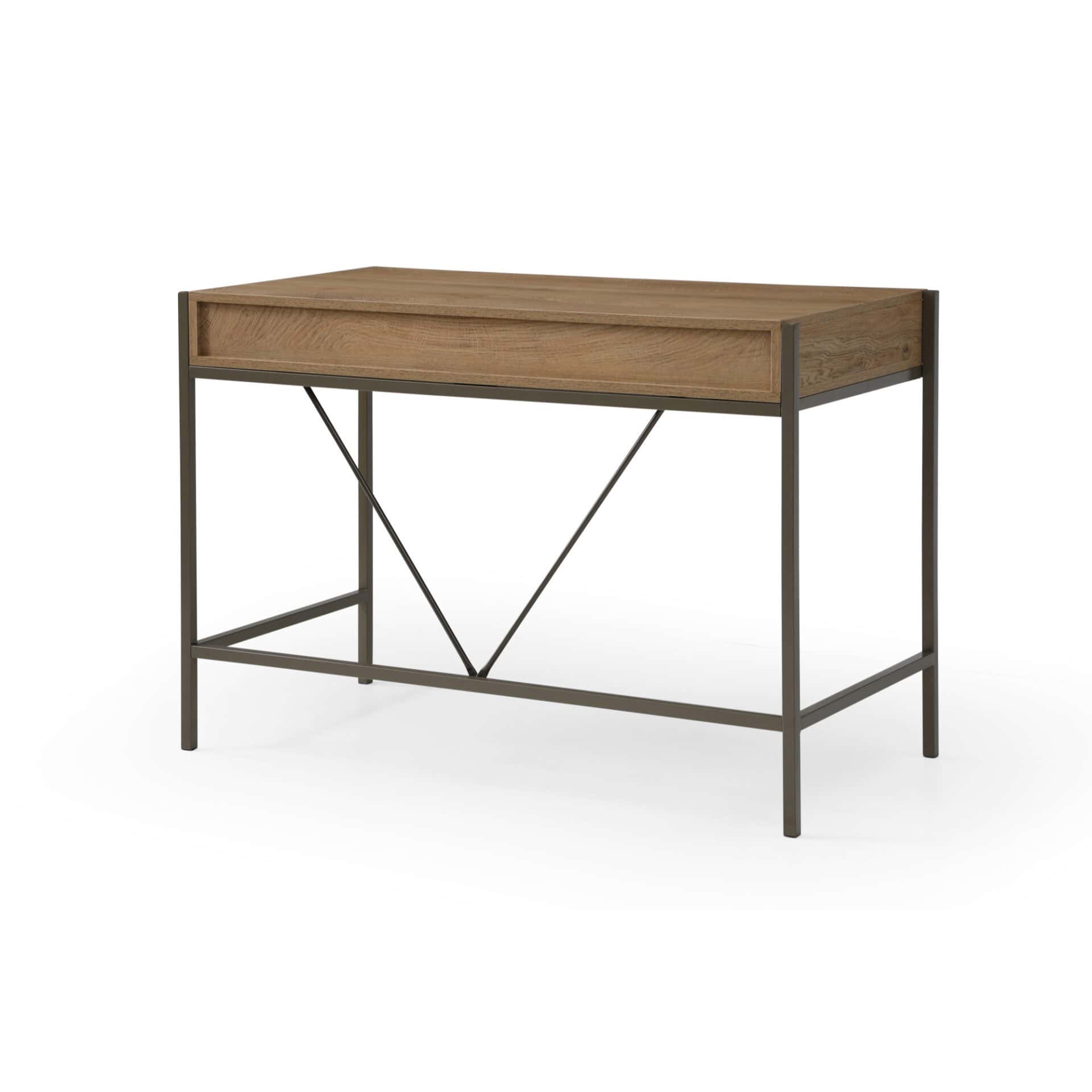 Natural and Bronze Writing Desk With Two Drawers 43 Inches 4 Natural and Bronze Writing Desk With Two Drawers 43 Inches - Image 4