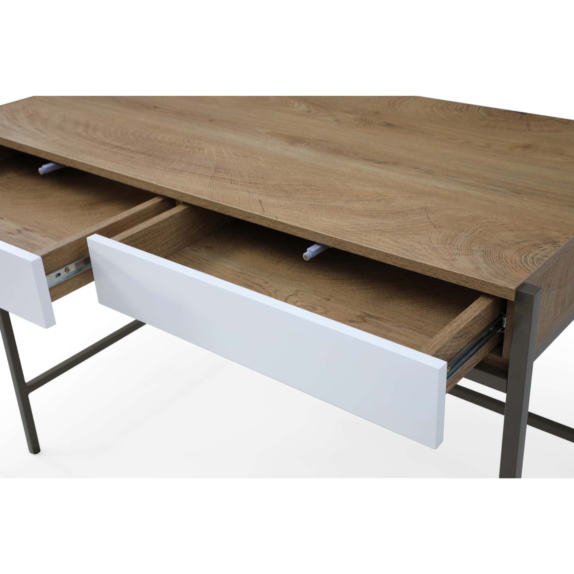 Natural and Bronze Writing Desk With Two Drawers 43 Inches 5 Natural and Bronze Writing Desk With Two Drawers 43 Inches - Image 5
