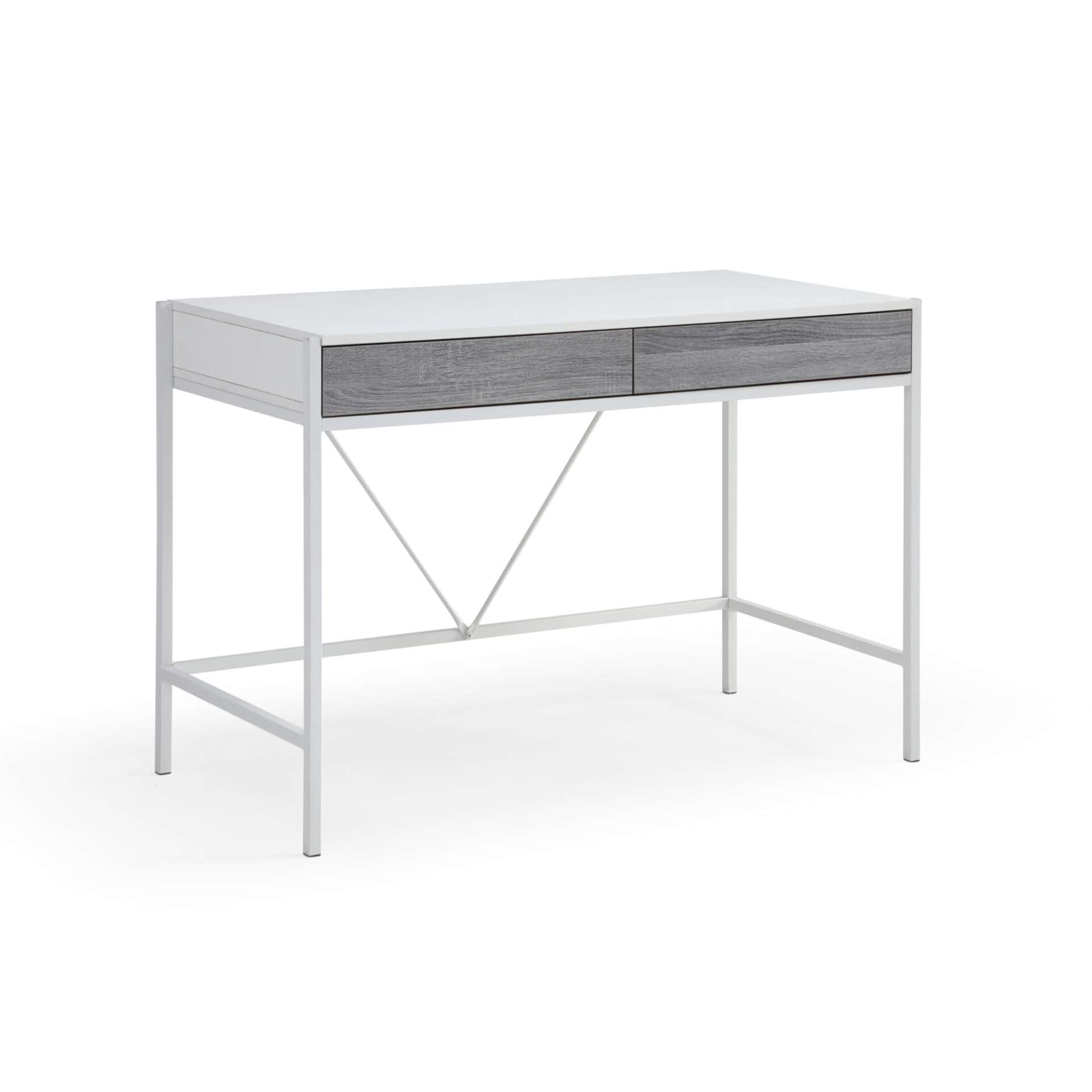 White and Gray Writing Desk With Two Drawers 43 Inches 1 White and Gray Writing Desk With Two Drawers 43 Inches
