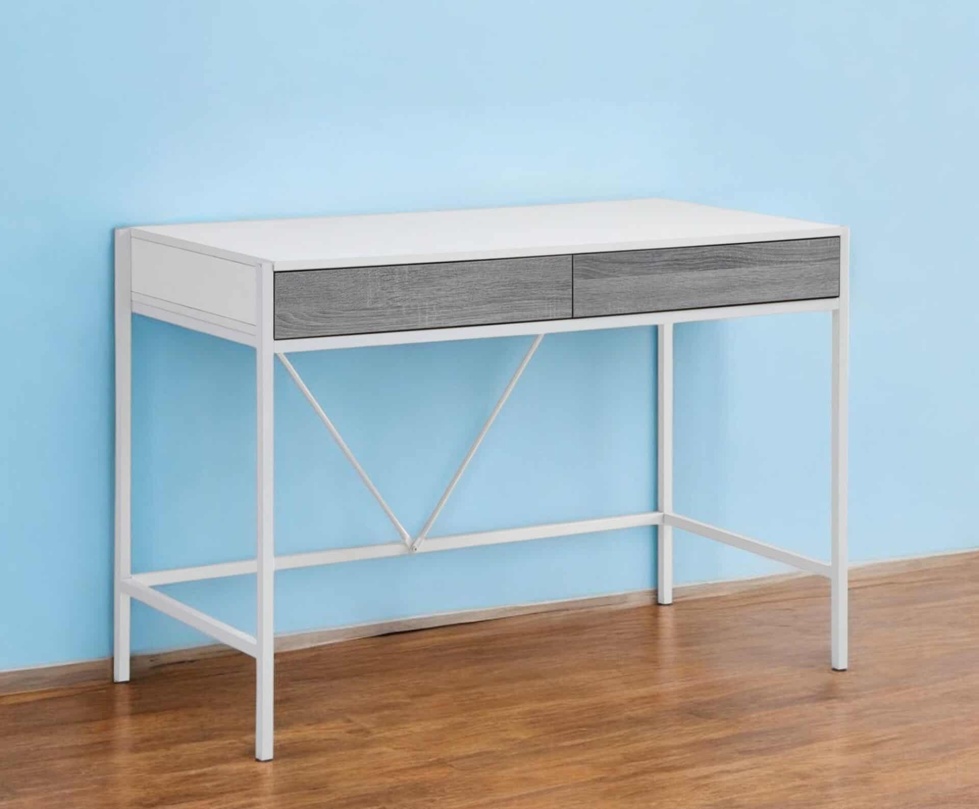 White and Gray Writing Desk With Two Drawers 43 Inches 2 White and Gray Writing Desk With Two Drawers 43 Inches - Image 2