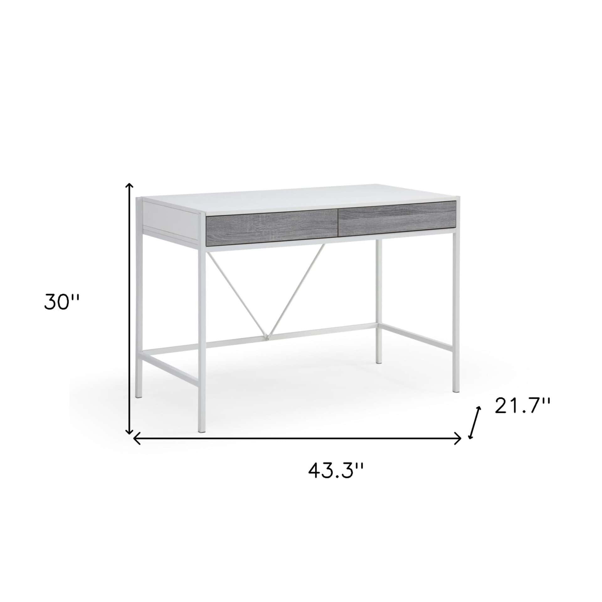 White and Gray Writing Desk With Two Drawers 43 Inches 8 White and Gray Writing Desk With Two Drawers 43 Inches - Image 8