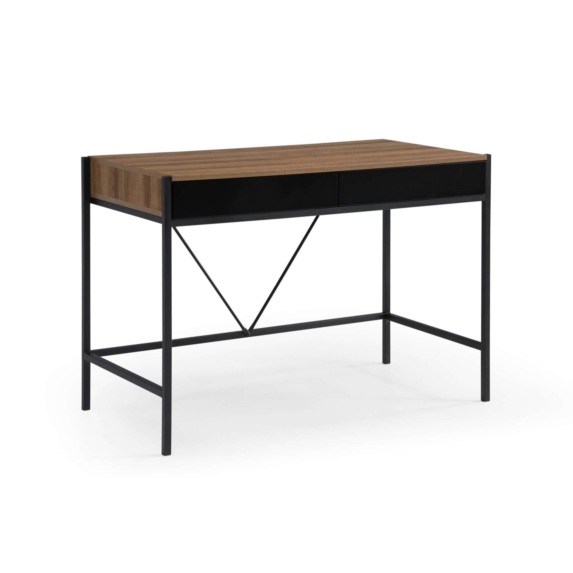 Wood Brown and Black Writing Desk With Two Drawers 43-Inch 3 Wood Brown and Black Writing Desk With Two Drawers 43-Inch - Image 3