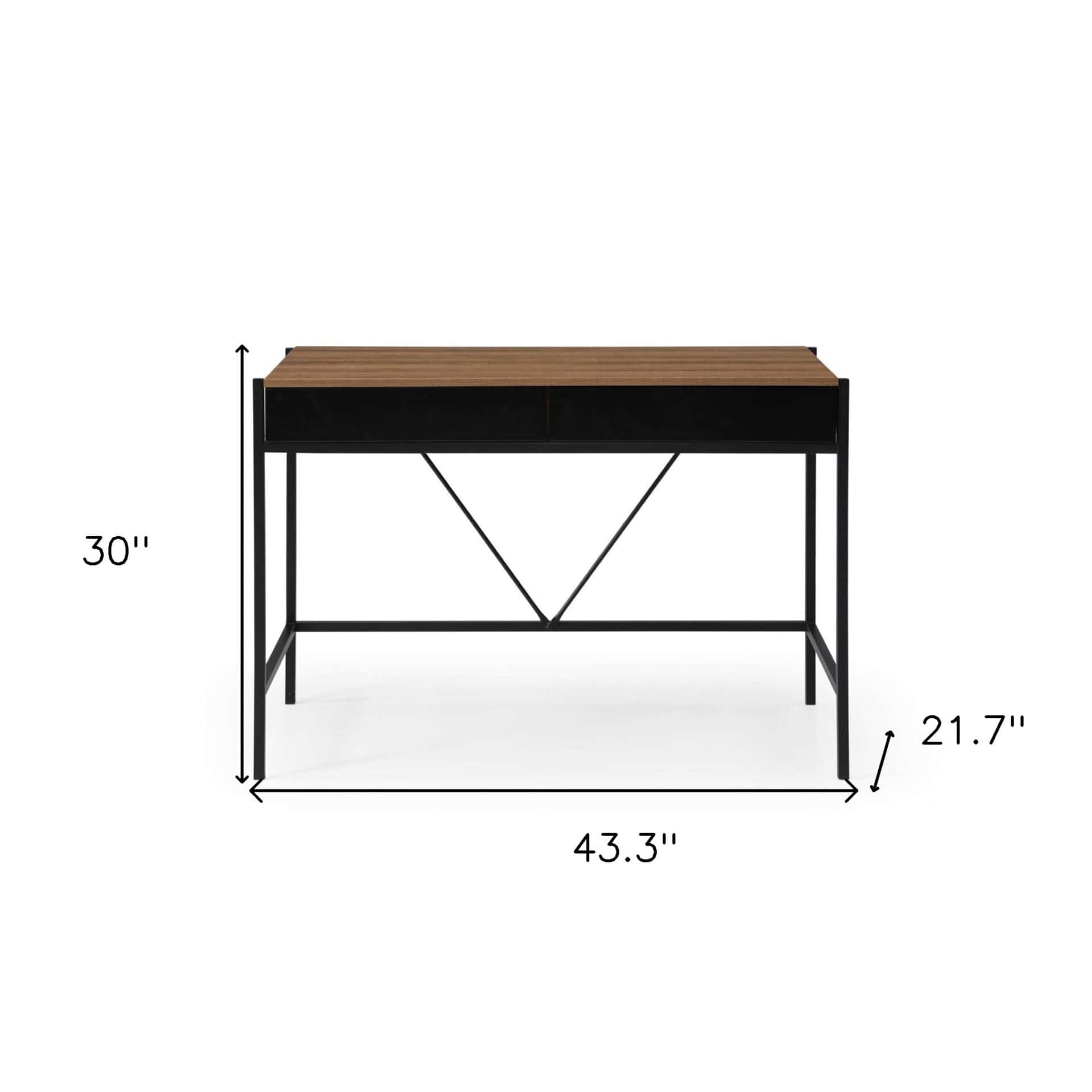 Wood Brown and Black Writing Desk With Two Drawers 43-Inch 8 Wood Brown and Black Writing Desk With Two Drawers 43-Inch - Image 8