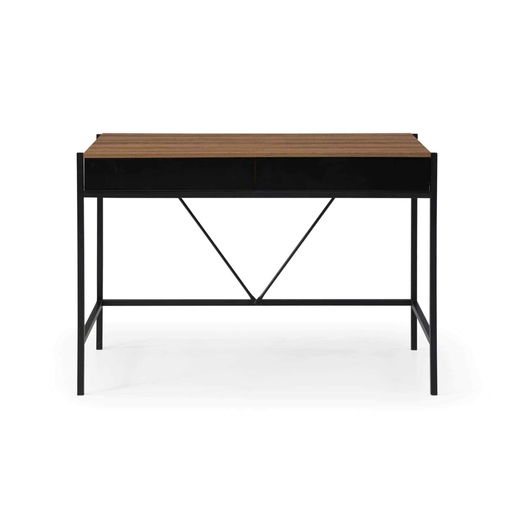 Wood Brown and Black Writing Desk With Two Drawers 43-Inch 2 Wood Brown and Black Writing Desk With Two Drawers 43-Inch - Image 2