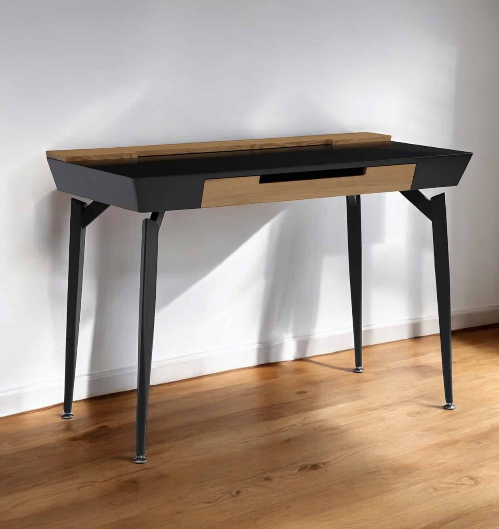 Black and Natural Writing Desk With Storage Drawers, 44 Inches 2 Black and Natural Writing Desk With Storage Drawers, 44 Inches - Image 2