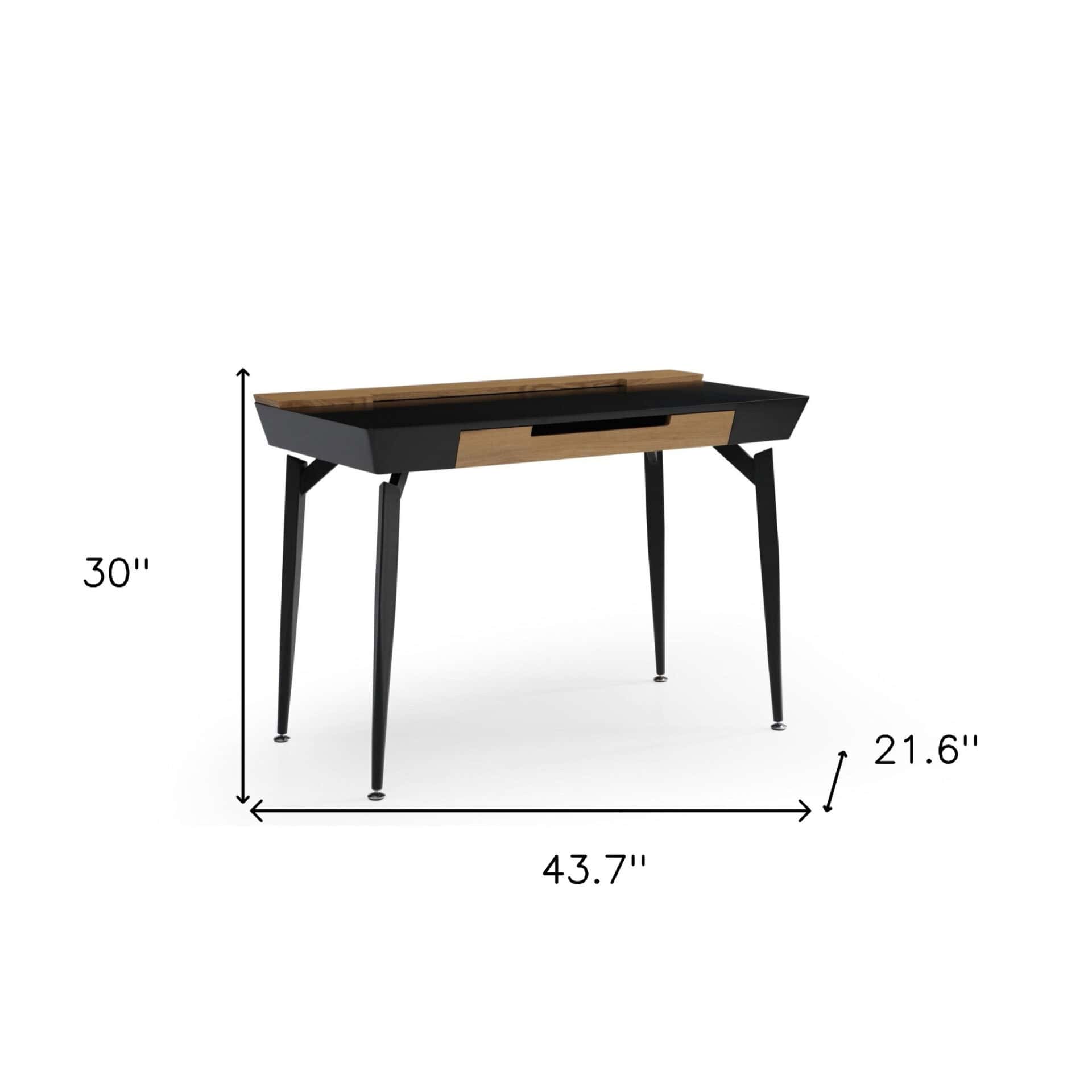 Black and Natural Writing Desk With Storage Drawers, 44 Inches 9 Black and Natural Writing Desk With Storage Drawers, 44 Inches - Image 9