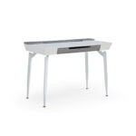 White and Gray Writing Desk With Drawers and Cable Management