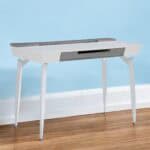 White and Gray Writing Desk With Drawers and Cable Management