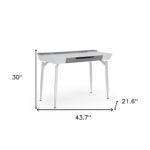 White and Gray Writing Desk With Drawers and Cable Management
