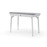 White and Gray Writing Desk With Drawers and Cable Management