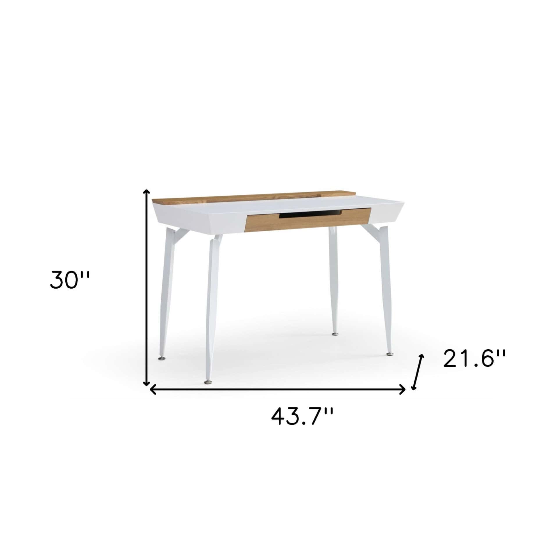 White and Natural Writing Desk With Three Drawers 44 Inch 9 White and Natural Writing Desk With Three Drawers 44 Inch - Image 9