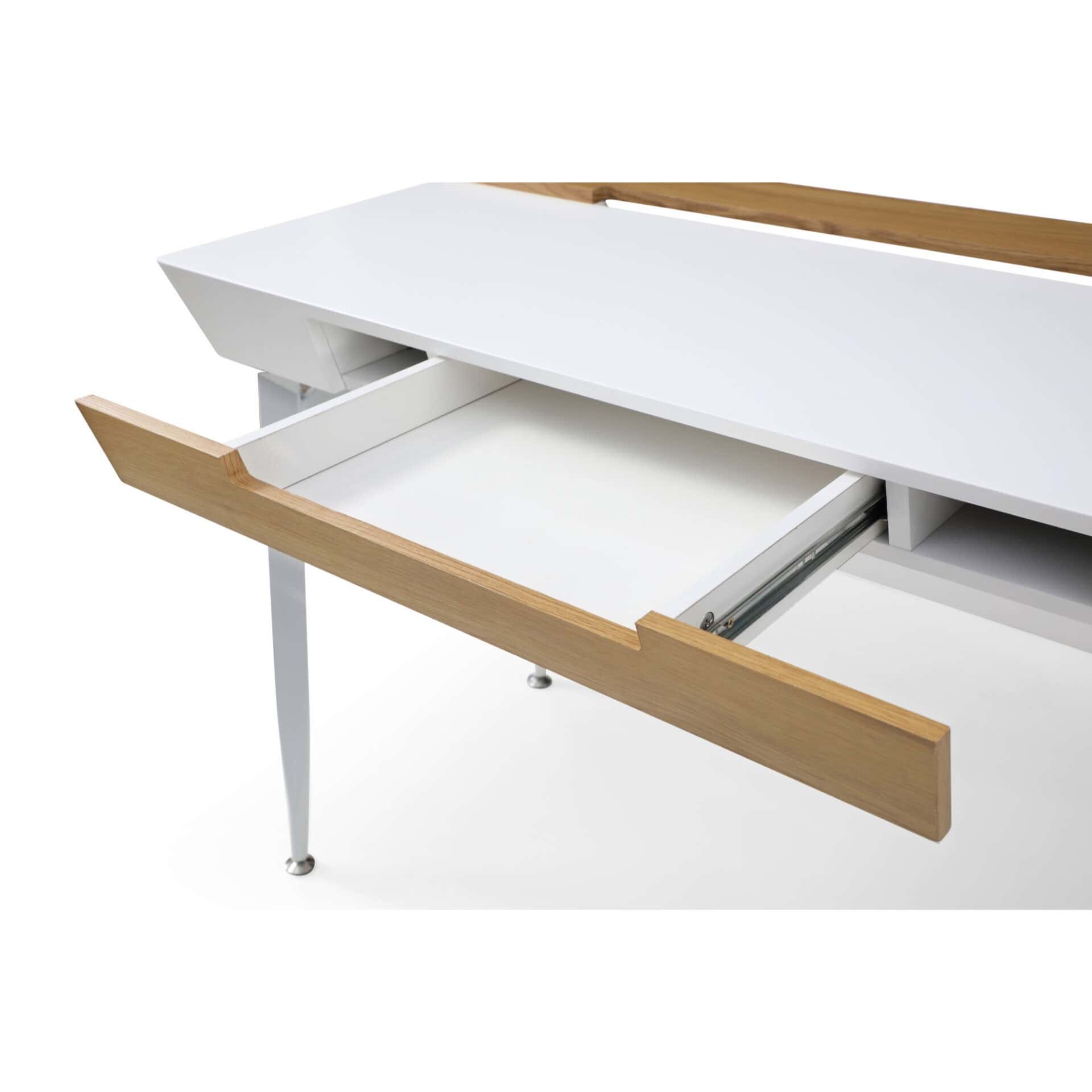 White and Natural Writing Desk With Three Drawers 44 Inch 6 White and Natural Writing Desk With Three Drawers 44 Inch - Image 6