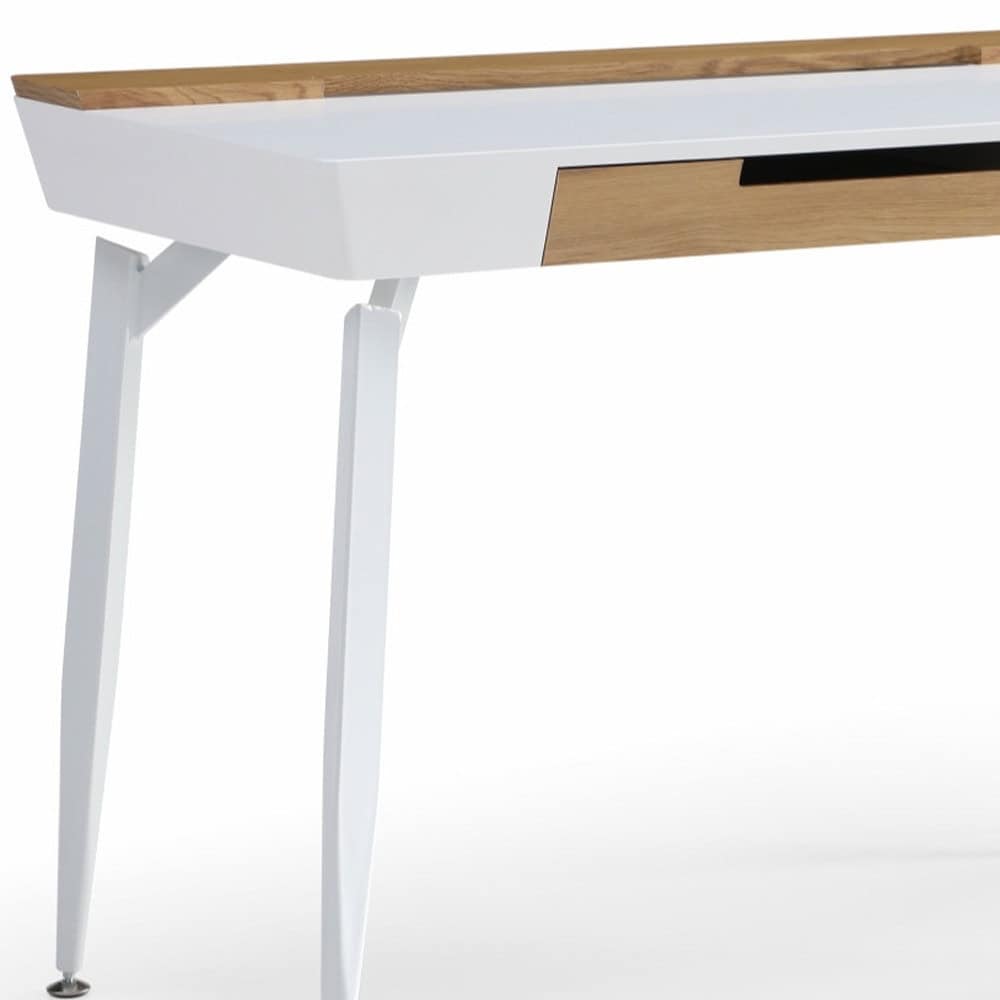 White and Natural Writing Desk With Three Drawers 44 Inch 8 White and Natural Writing Desk With Three Drawers 44 Inch - Image 8