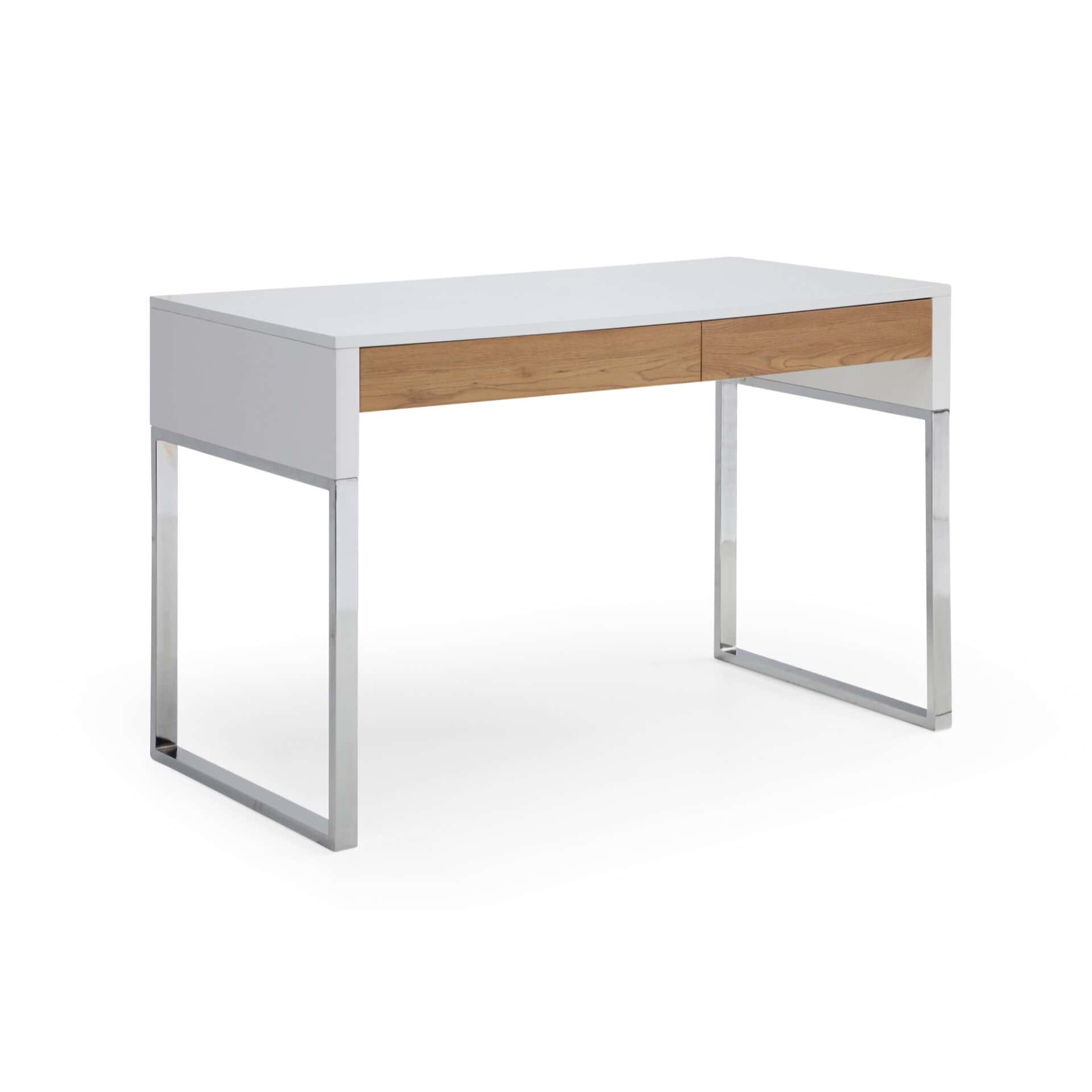 47 Inch White and Silver Writing Desk With Two Drawers 3 47 Inch White and Silver Writing Desk With Two Drawers - Image 3