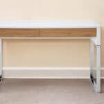 47 Inch White and Silver Writing Desk With Two Drawers 10 47 Inch White and Silver Writing Desk With Two Drawers