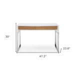 47 Inch White and Silver Writing Desk With Two Drawers 18 47 Inch White and Silver Writing Desk With Two Drawers