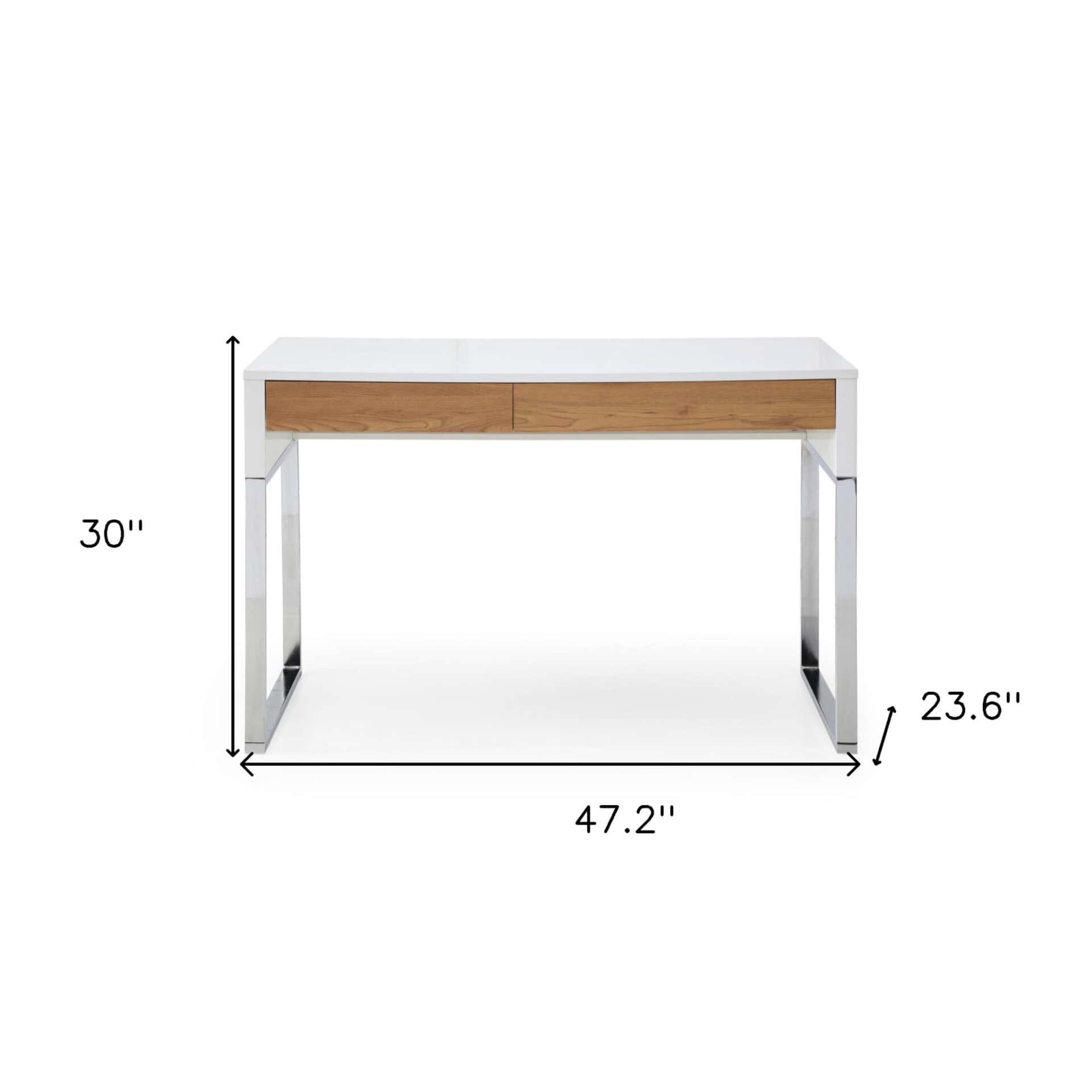 47 Inch White and Silver Writing Desk With Two Drawers 9 47 Inch White and Silver Writing Desk With Two Drawers - Image 9