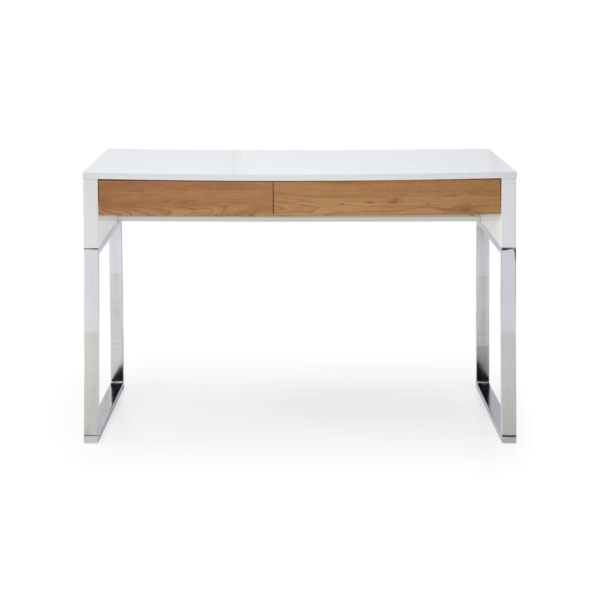 47 Inch White and Silver Writing Desk With Two Drawers 2 47 Inch White and Silver Writing Desk With Two Drawers - Image 2