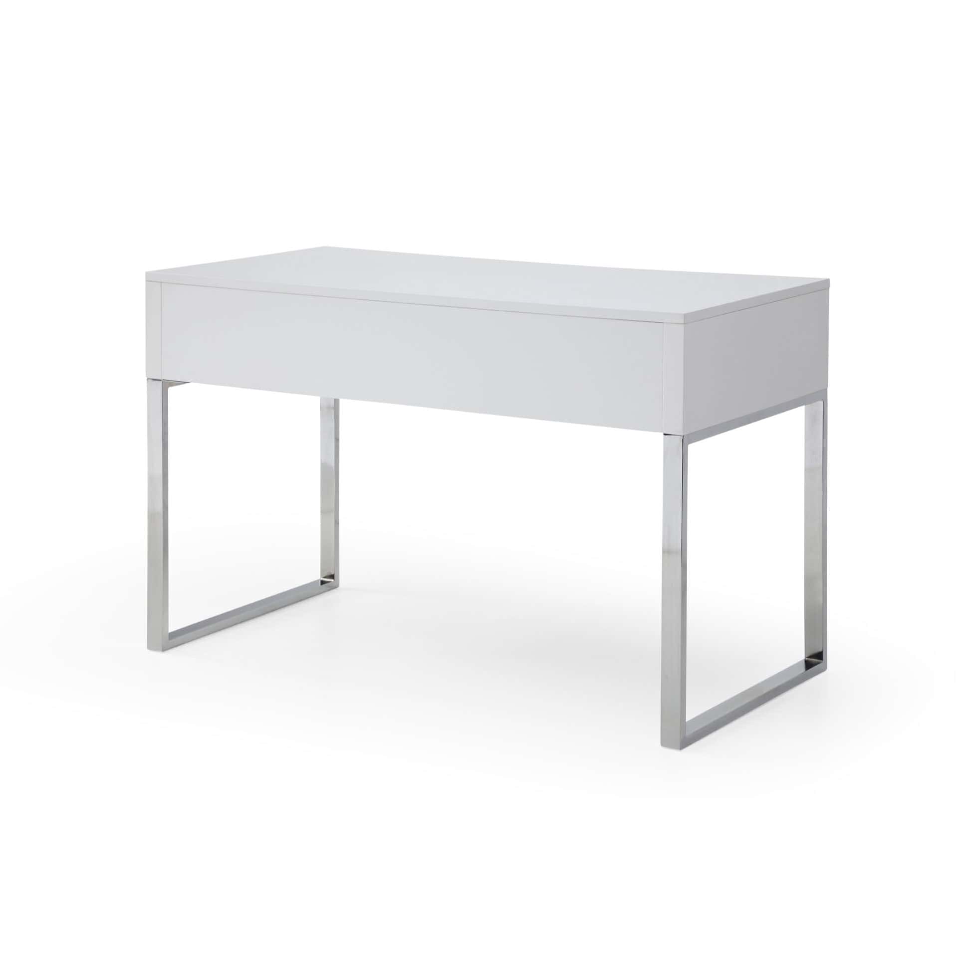 47 Inch White and Silver Writing Desk With Two Drawers 5 47 Inch White and Silver Writing Desk With Two Drawers - Image 5