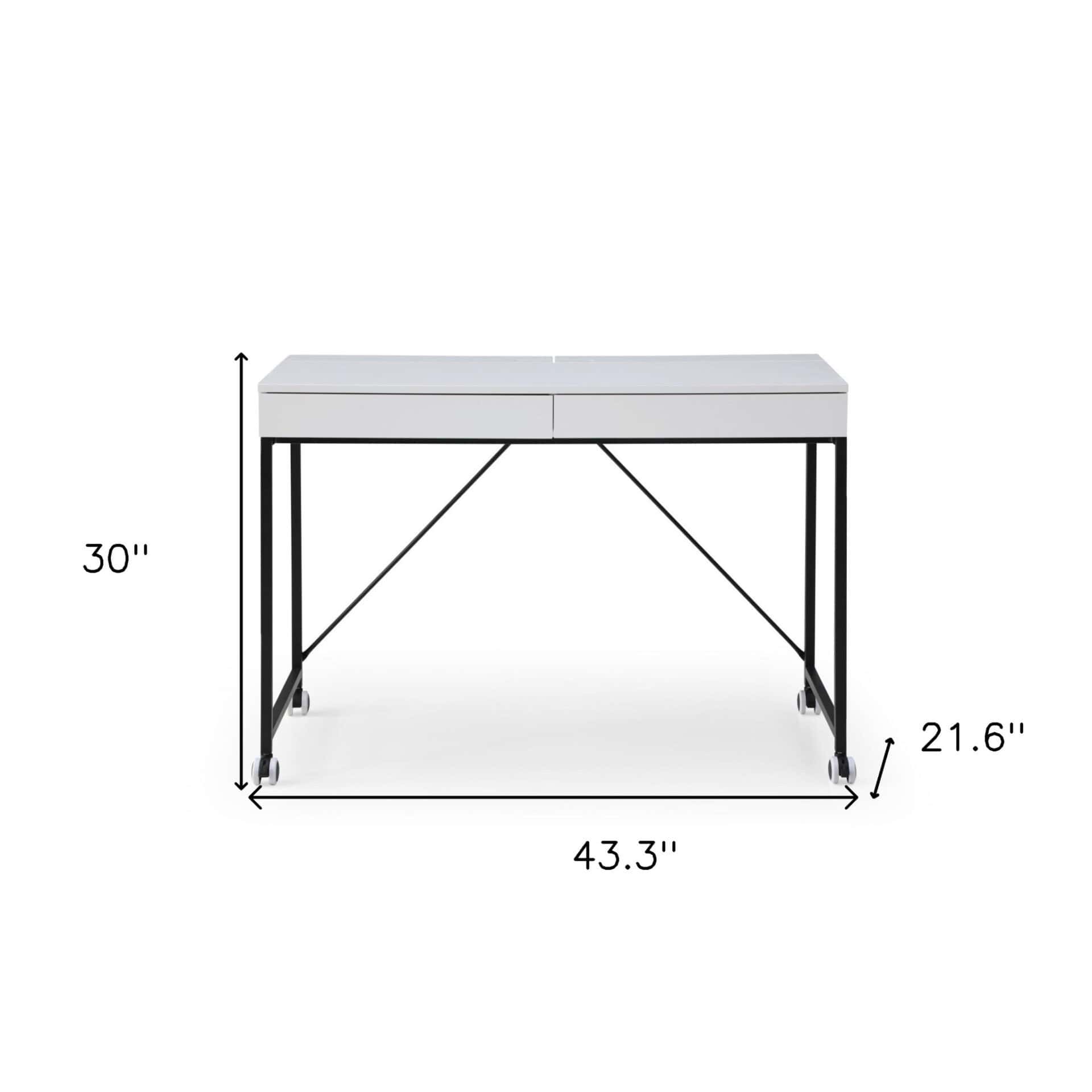 White and Black Writing Desk With Two Drawers 43 Inches 7 White and Black Writing Desk With Two Drawers 43 Inches - Image 7
