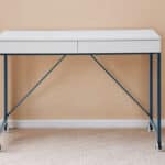 White and Navy Blue Writing Desk With Two Drawers 43-Inch 8 White and Navy Blue Writing Desk With Two Drawers 43-Inch