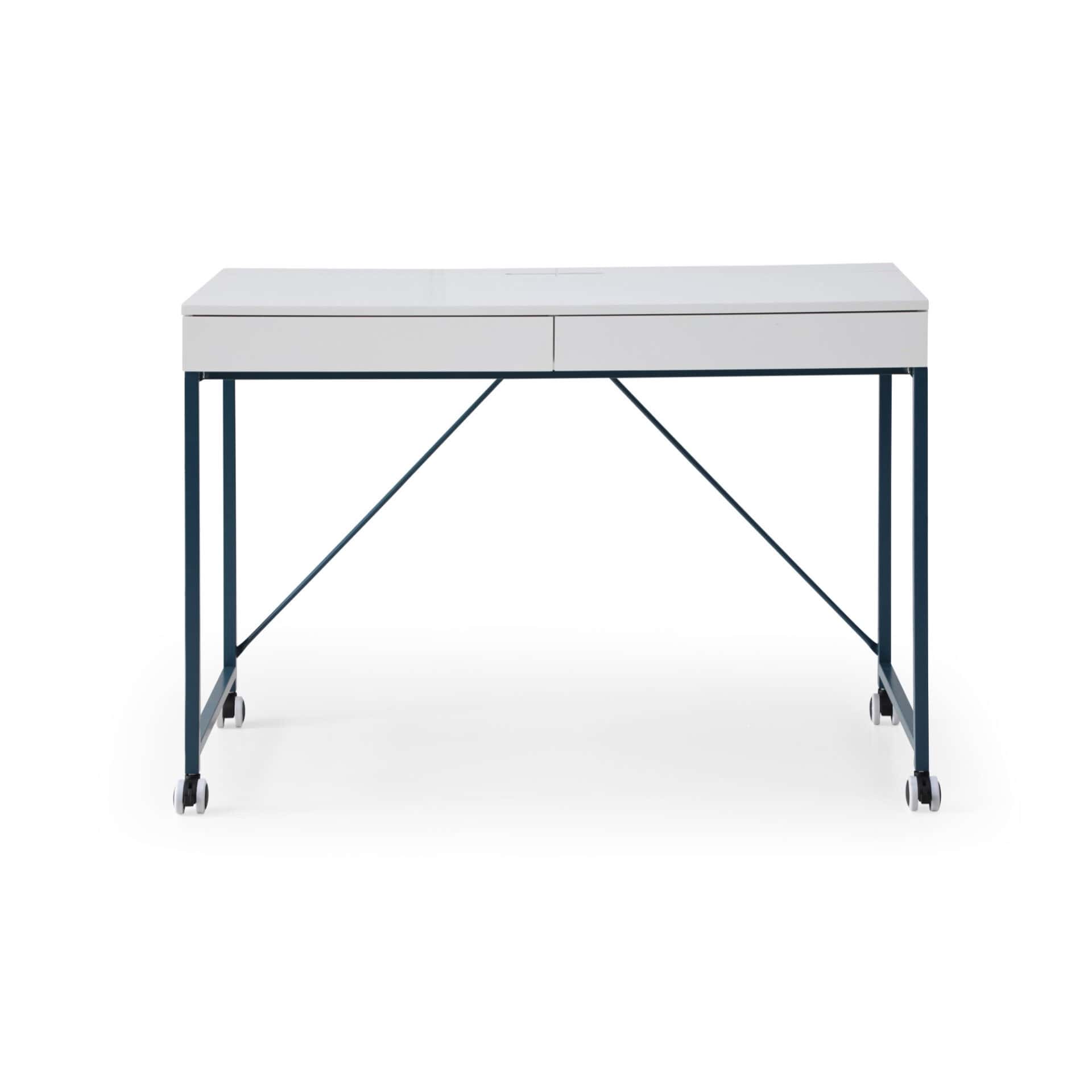 White and Navy Blue Writing Desk With Two Drawers 43-Inch 2 White and Navy Blue Writing Desk With Two Drawers 43-Inch - Image 2