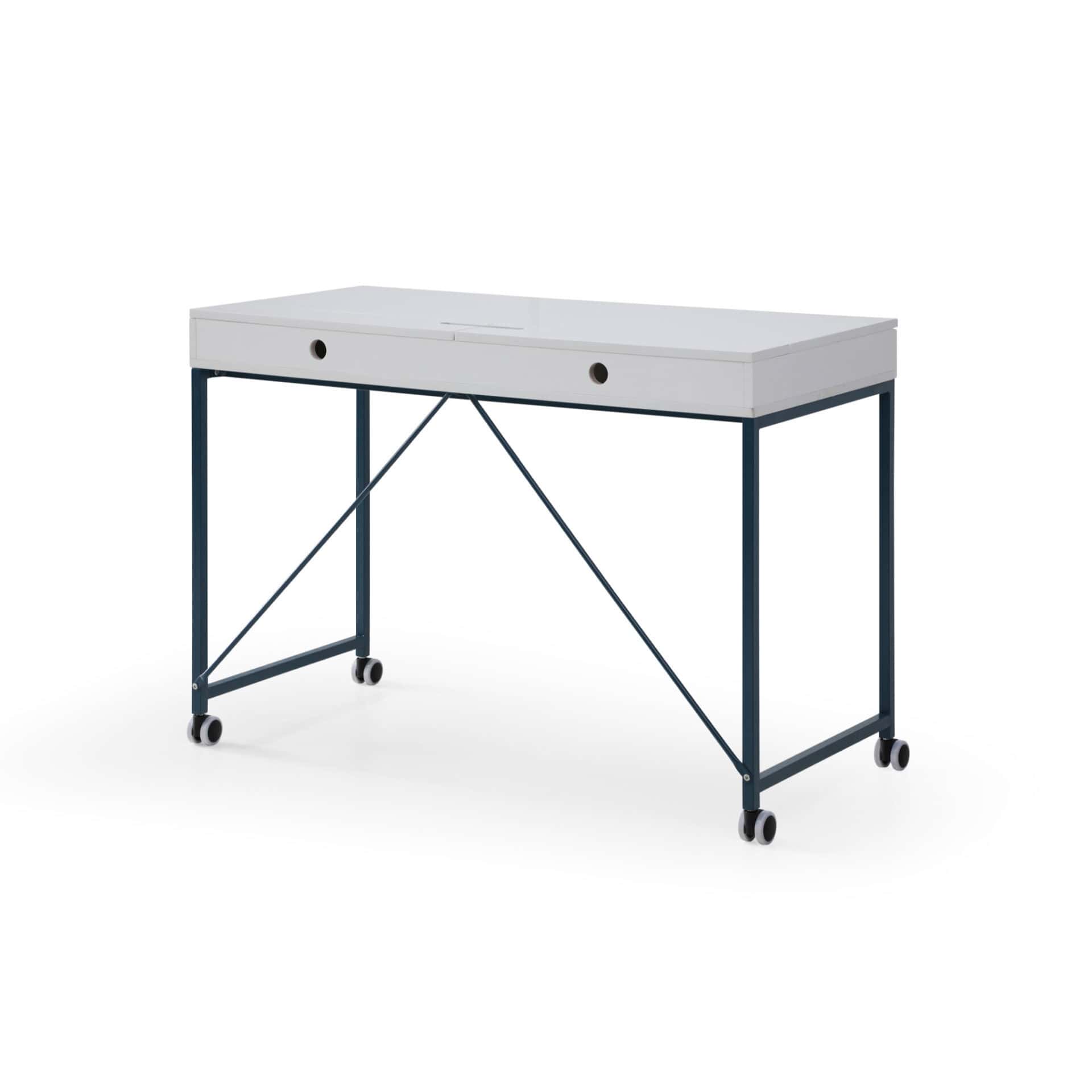 White and Navy Blue Writing Desk With Two Drawers 43-Inch 5 White and Navy Blue Writing Desk With Two Drawers 43-Inch - Image 5