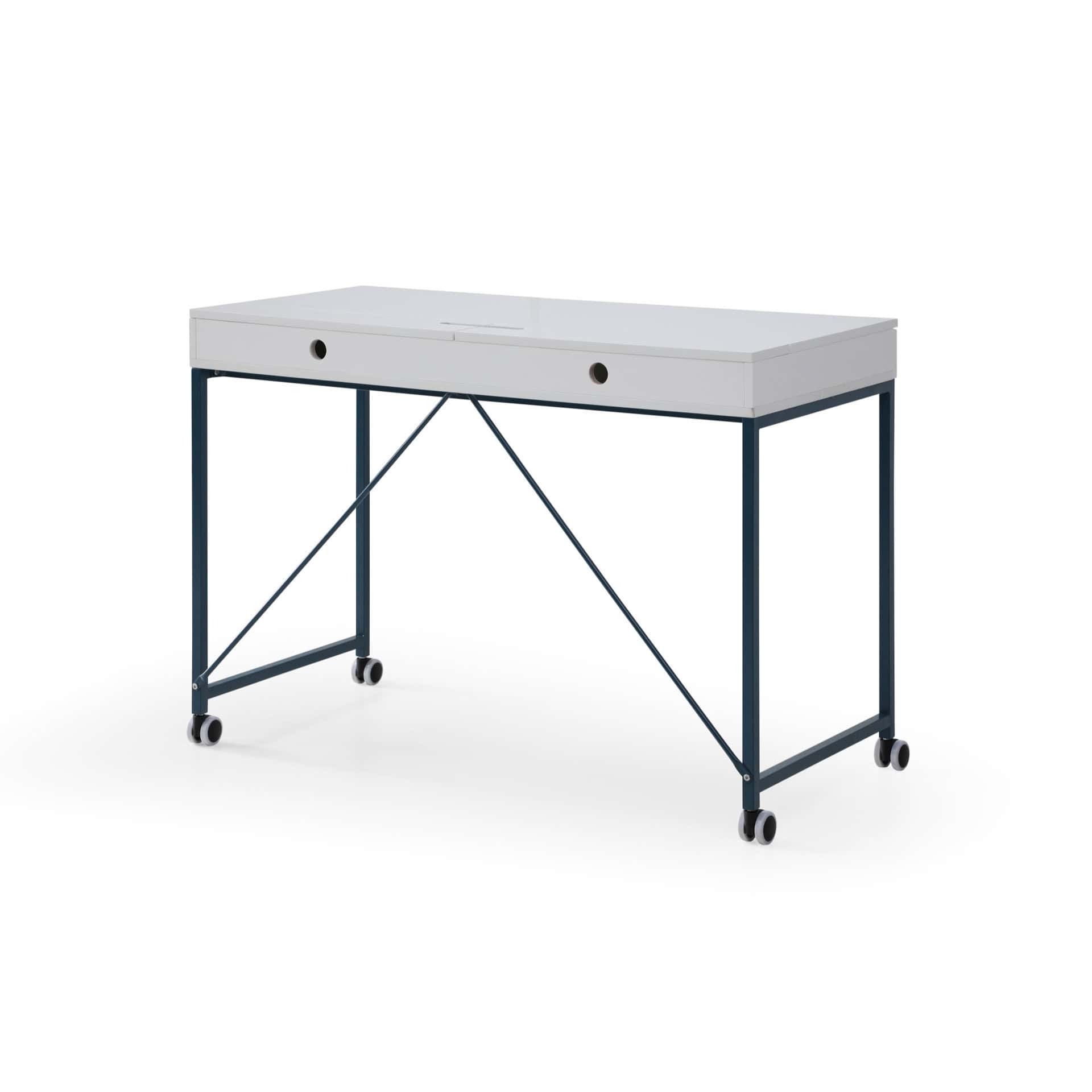 White and Navy Blue Writing Desk With Two Drawers 43-Inch 12 White and Navy Blue Writing Desk With Two Drawers 43-Inch