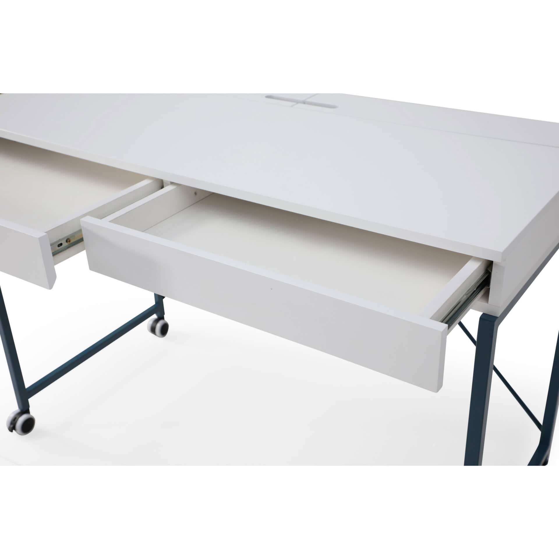 White and Navy Blue Writing Desk With Two Drawers 43-Inch 13 White and Navy Blue Writing Desk With Two Drawers 43-Inch