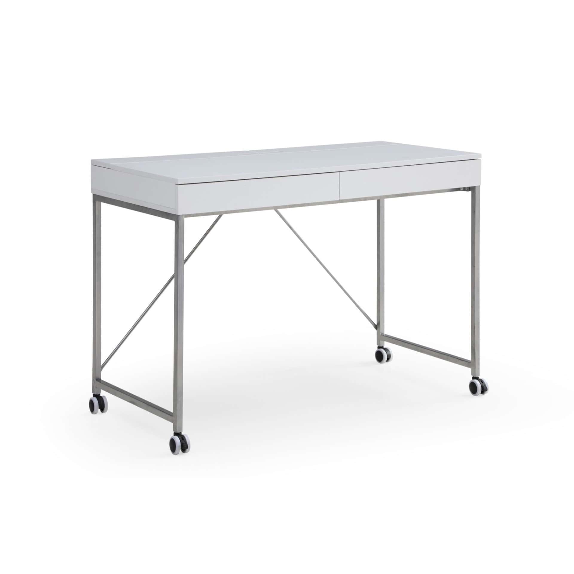 White and Silver Writing Desk With Drawers, 43 Inches Wide 1 White and Silver Writing Desk With Drawers, 43 Inches Wide