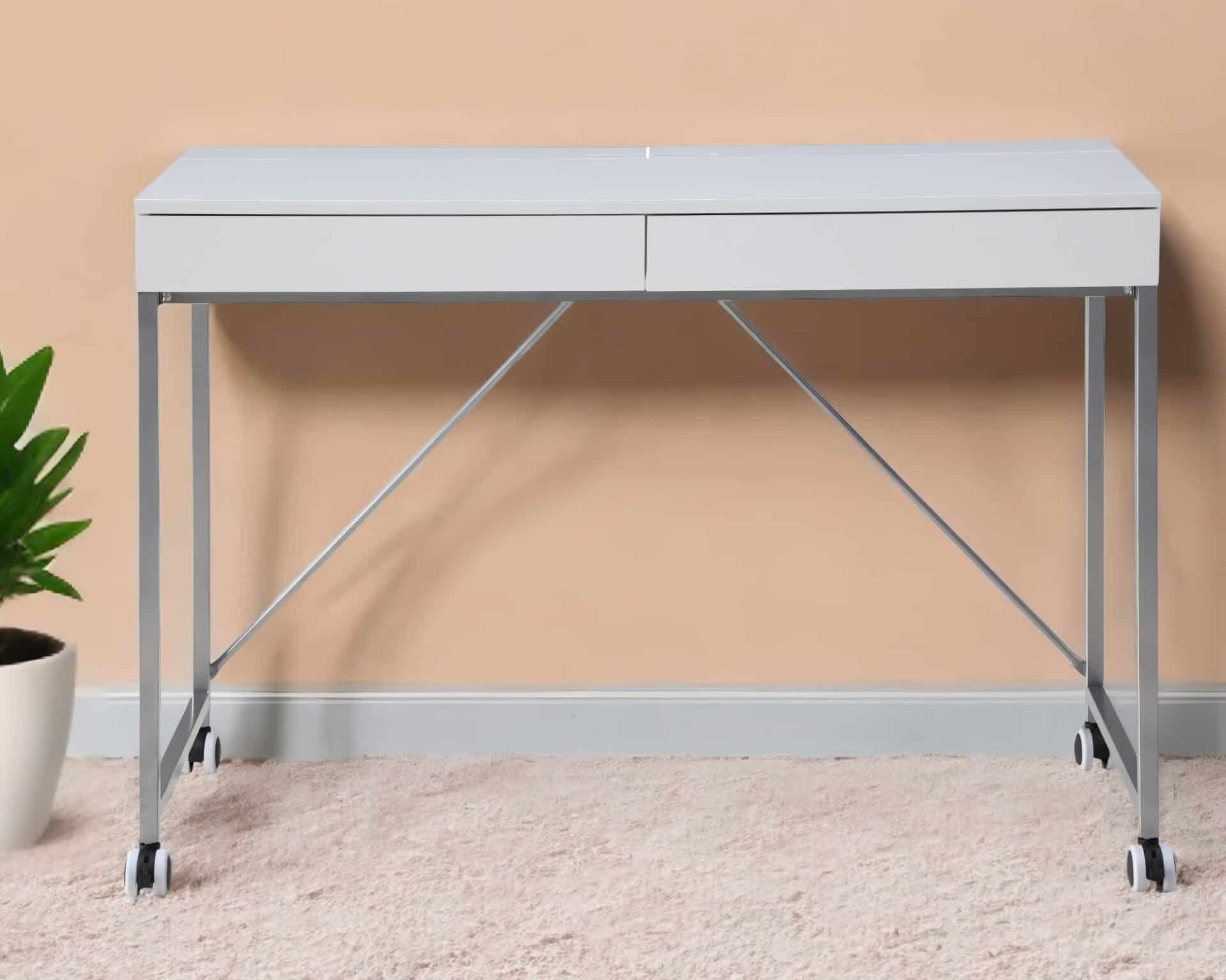 White and Silver Writing Desk With Drawers, 43 Inches Wide 2 White and Silver Writing Desk With Drawers, 43 Inches Wide - Image 2