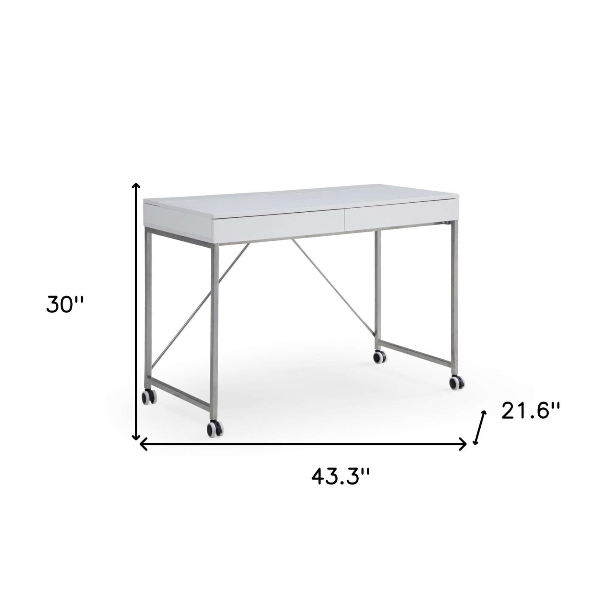 White and Silver Writing Desk With Drawers, 43 Inches Wide 8 White and Silver Writing Desk With Drawers, 43 Inches Wide - Image 8