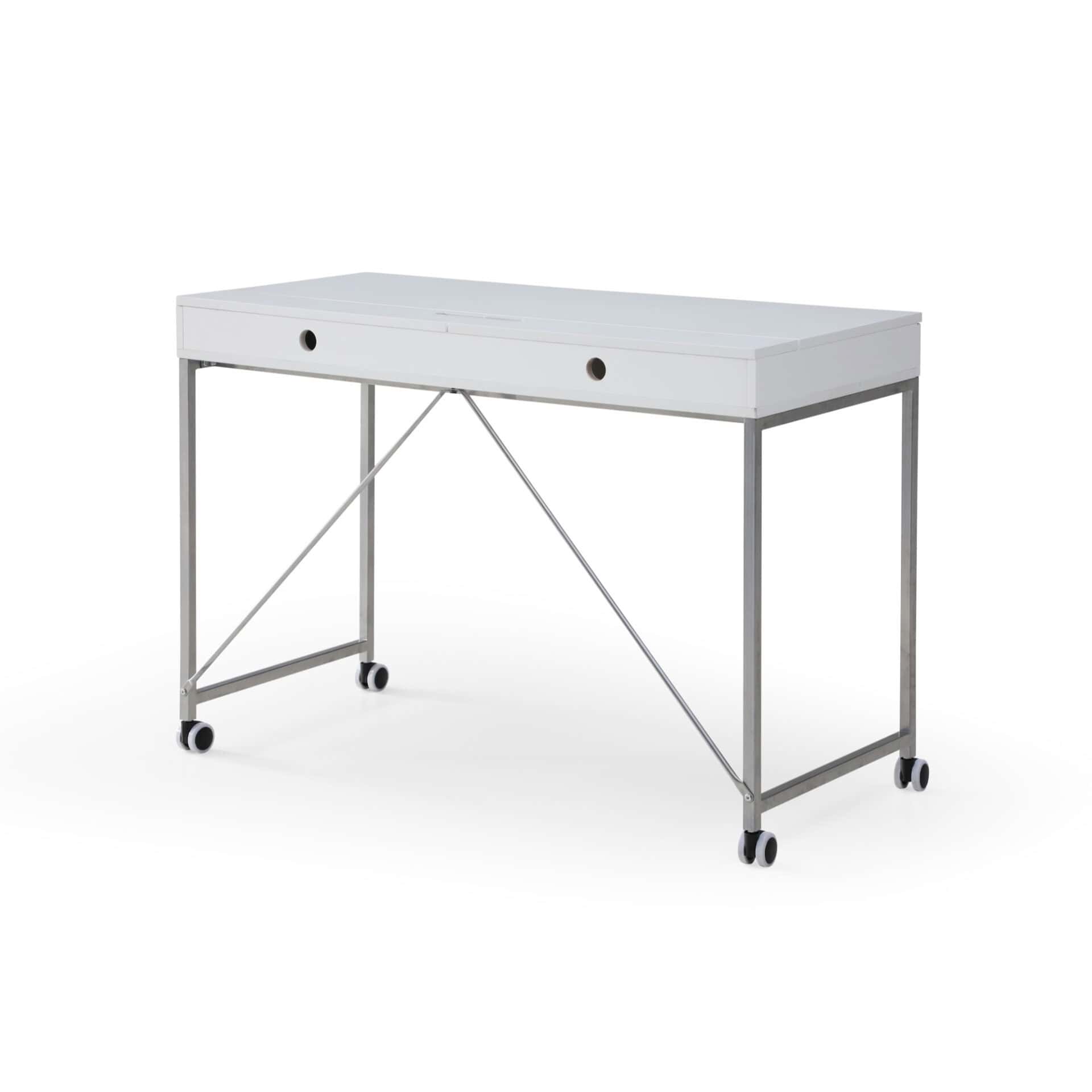 White and Silver Writing Desk With Drawers, 43 Inches Wide 5 White and Silver Writing Desk With Drawers, 43 Inches Wide - Image 5