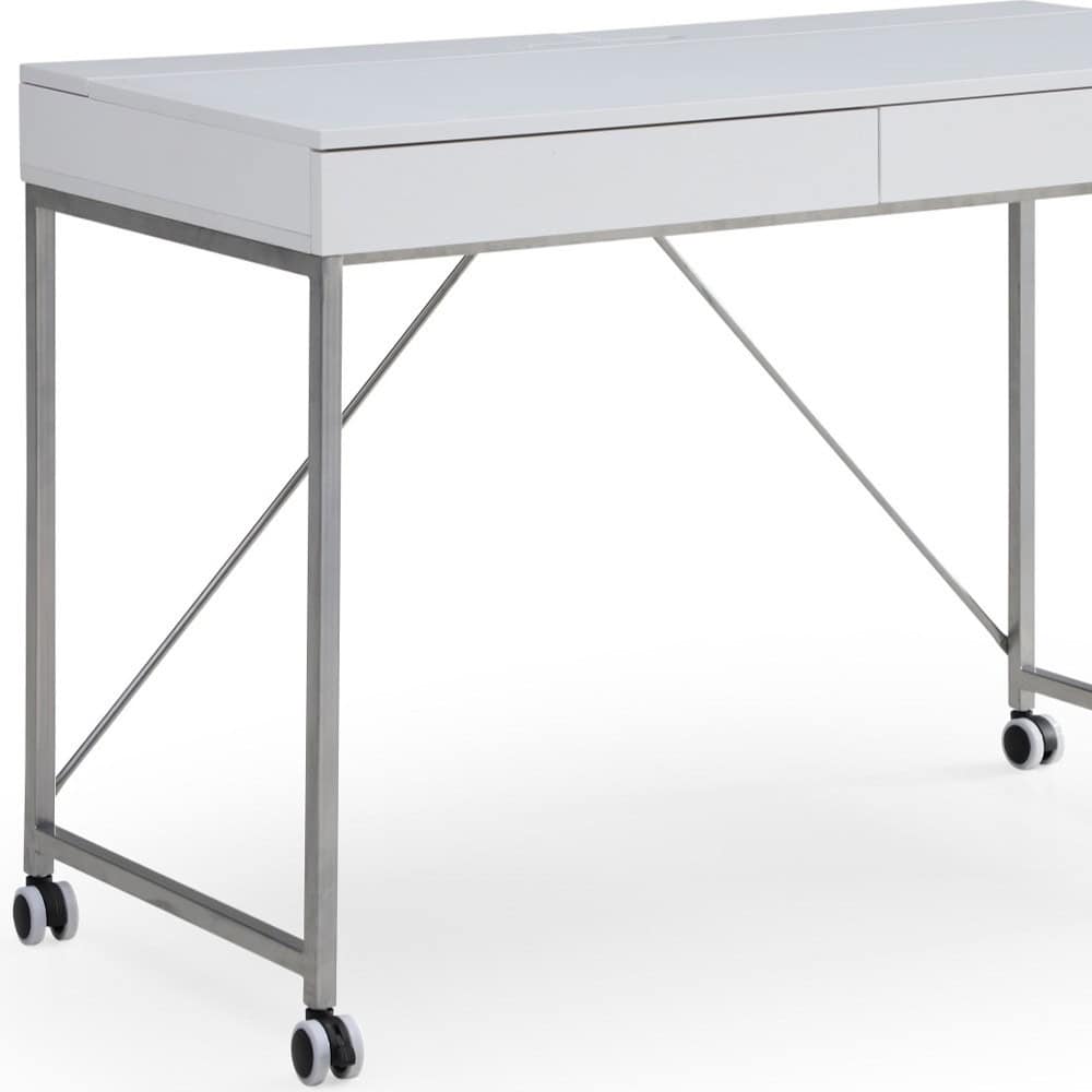 White and Silver Writing Desk With Drawers, 43 Inches Wide 7 White and Silver Writing Desk With Drawers, 43 Inches Wide - Image 7