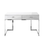 White and Silver Writing Desk With Drawers for Home Office