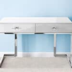 White and Silver Writing Desk With Drawers for Home Office