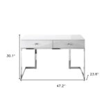 White and Silver Writing Desk With Drawers for Home Office